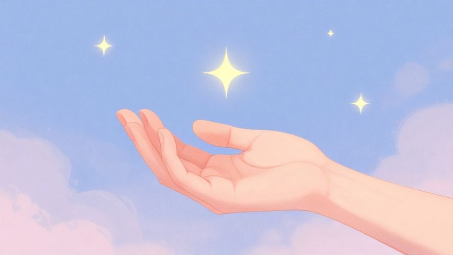 Illustration%20of%20a gentle hand gesture offering a blessing, dreamy stars in the background, soft pastel colors