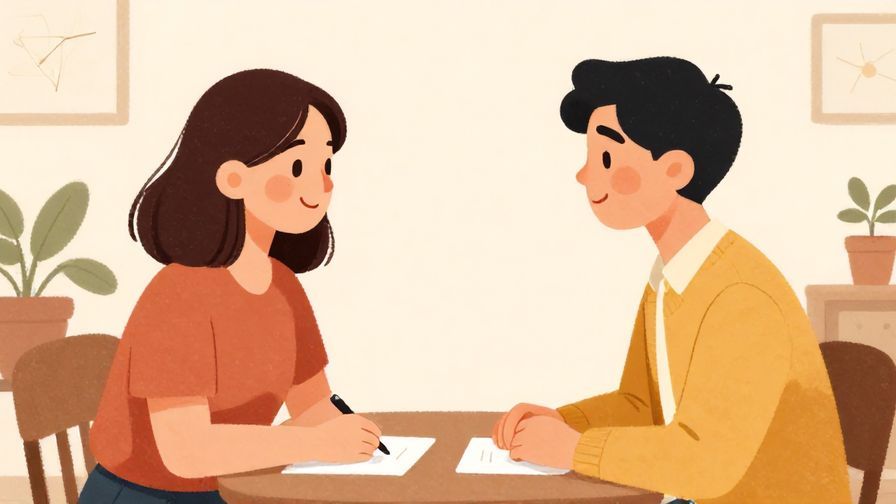 Illustration%20of%20a gentle, polite inquiry between two people in a calm setting, warm colors, illustrated style