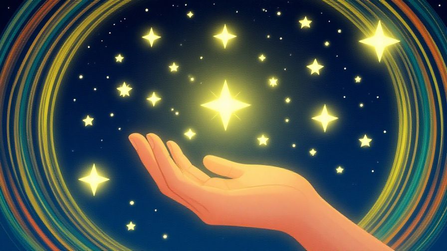 Illustration%20of%20a glowing celestial hand gently placing stars in the night sky, symbolizing divine fate, detailed background, vibrant colors, illustrated style
