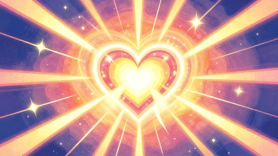 Illustration%20of%20a glowing heart-shaped core surrounded by strong rays of light%2C%20vibrant%20colors%2C%20illustrated%20style