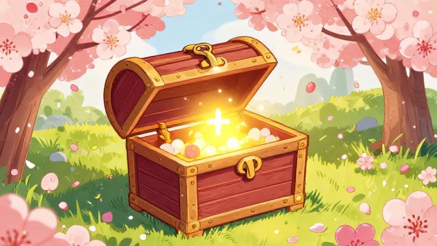 Illustration%20of%20a glowing treasure chest surrounded by cherry blossoms, symbolizing treasured friendship, vibrant colors, illustrated style