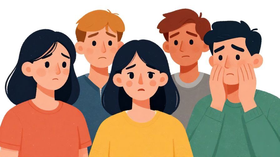 Illustration%20of%20a group looking disappointed while one person looks guilty, bright colors, expressive faces