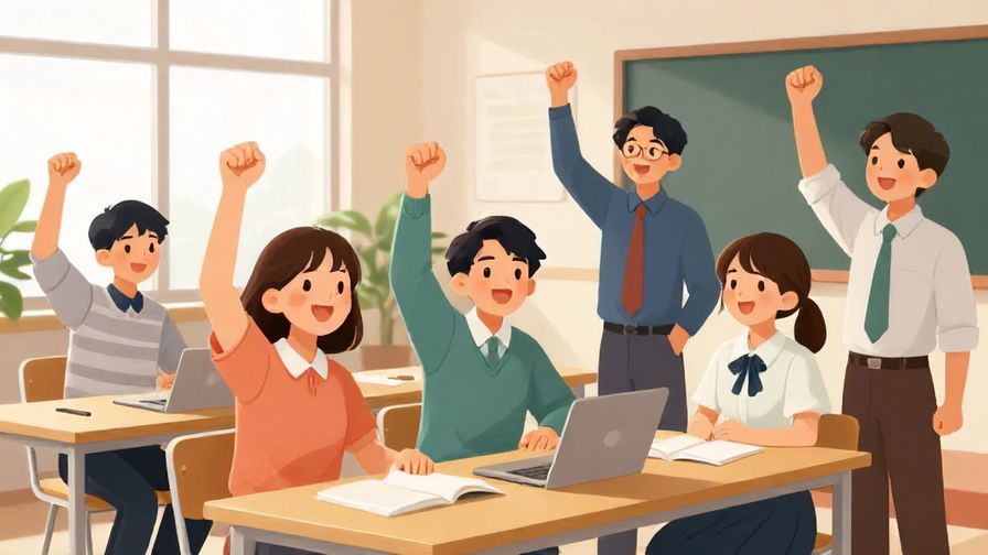Illustration%20of%20a group of coworkers or students cheering each other on in a bright office or classroom, motivated expressions