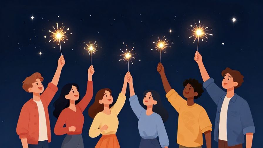 Illustration%20of%20a group of friends celebrating under a sparkling starry sky, feeling lucky and joyful