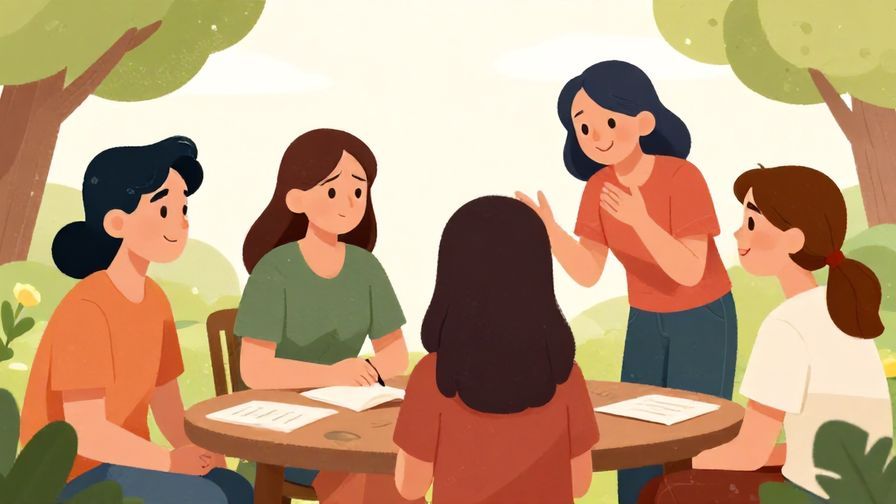 Illustration%20of%20a group of friends chatting outdoors, one frowning and another teasing with a smile