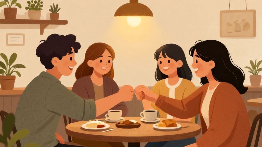 Illustration%20of%20a group of friends giving encouraging smiles and fist bumps in a cozy cafe with warm lighting and plant decorations