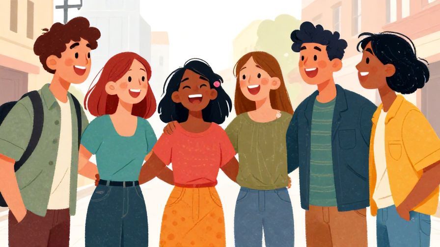 Illustration%20of%20a group of friends laughing together on a street corner, expressive faces, casual clothing, vibrant colors, illustrated style