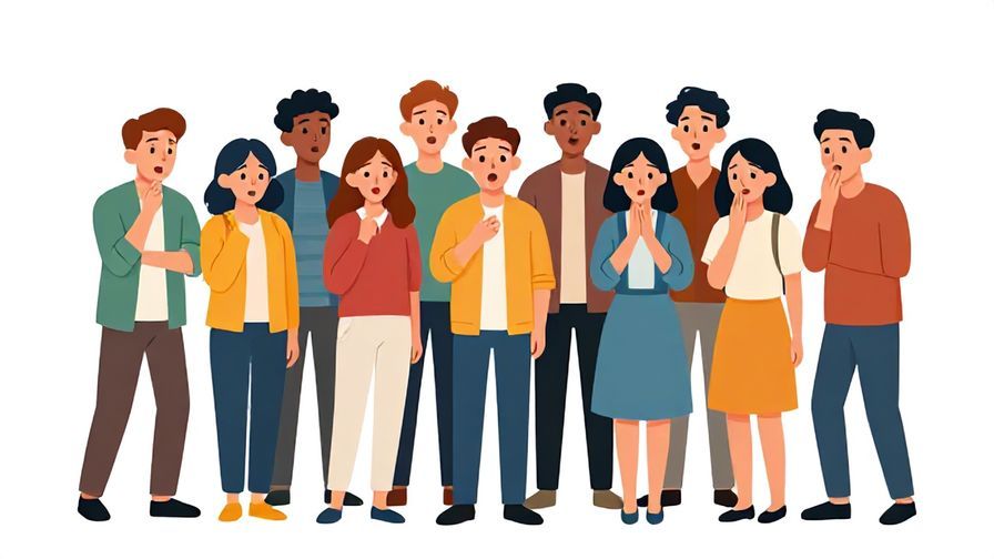 Illustration%20of%20a group of friends suddenly quieting down, with surprised expressions, casual clothing, bright colors, illustrated style