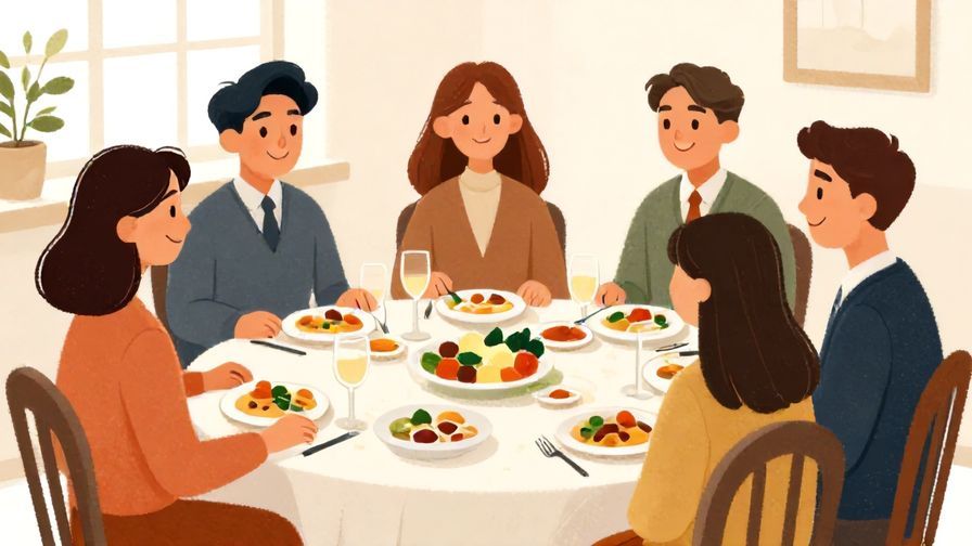 Illustration%20of%20a group%20around%20a%20table%20ready%20to%20begin%20eating%2C%20smiling%20faces%2C%20formal%20setting%2C%20illustrated%20style