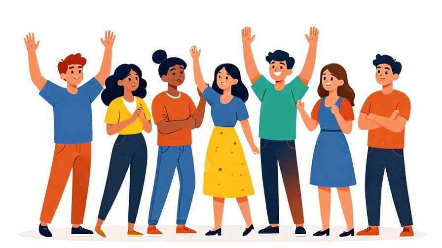 Illustration%20of%20a group%20having%20fun%20and%20one%20person%20making%20a%20face%20showing%20disappointment%2C%20bright%20colors%2C%20illustrated%20style