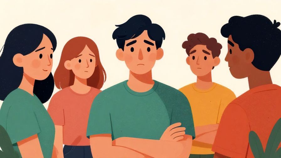 Illustration%20of%20a group%20listening%20to%20someone%20talking%20with%20serious%20expressions%2C%20one%20person%20looking%20tired%2C%20vibrant%20colors%2C%20illustrated%20style