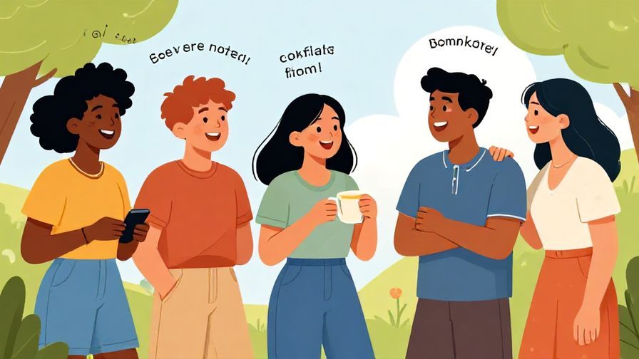 Illustration%20of%20a group%20of%20friends%20laughing%20and%20chatting%20outdoors%20using%20slang%20expressions%2C%20bright%20colors%2C%20illustrated%20style