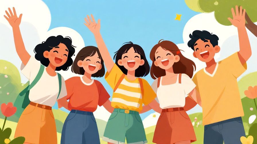 Illustration%20of%20a group%20of%20friends%20laughing%20and%20waving%20goodbye%20after%20a%20fun%20day%2C%20bright%20colors%2C%20vibrant%20and%20playful%20illustrated%20style