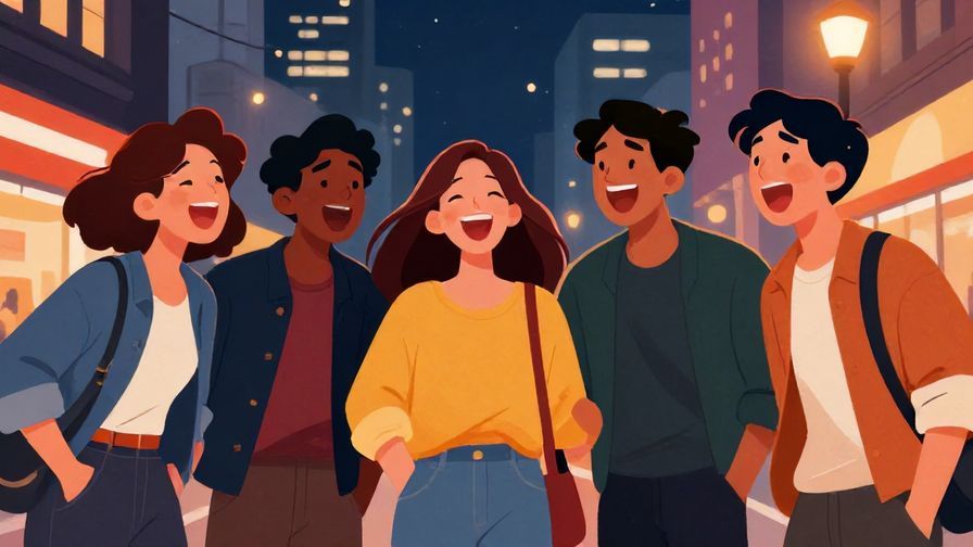 Illustration%20of%20a group%20of%20friends%20laughing%20and%20shocked%20together%2C%20urban%20night%20scene%2C%20vibrant%20colors%2C%20illustrated%20style