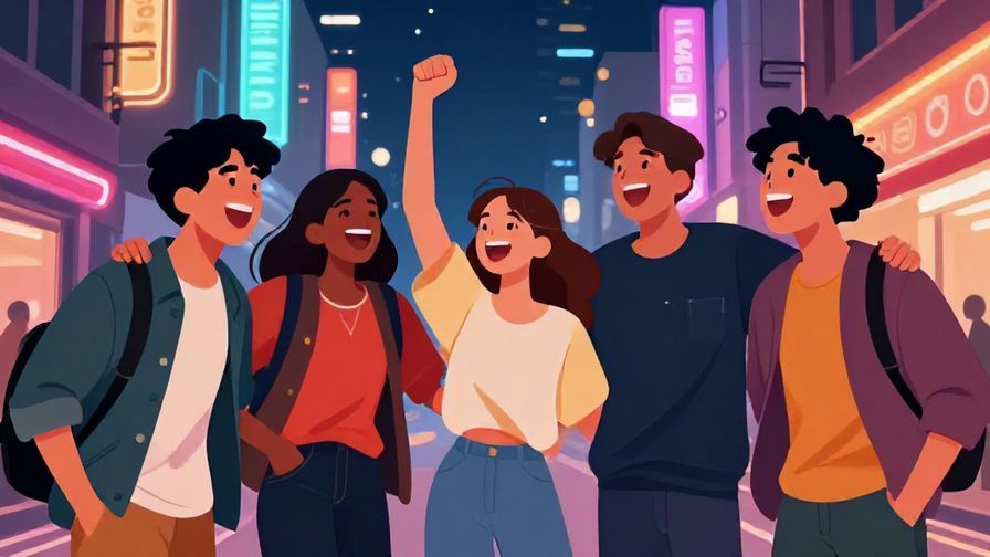 Illustration%20of%20a group%20of%20friends%20laughing%20and%20cheering%20in%20a%20city%20street%20at%20night%2C%20neon%20lights%20glowing%20vibrantly%2C%20casual%20and%20energetic%20vibes.