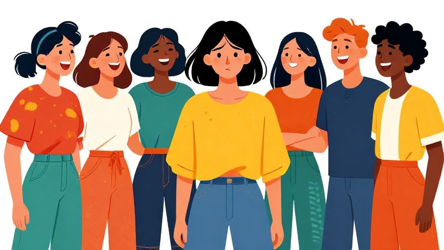 Illustration%20of%20a group%20of%20friends%20laughing%20while%20one%20person%20looks%20nervous%20standing%20out%20in%20bright%20clothes%2C%20vibrant%20colors