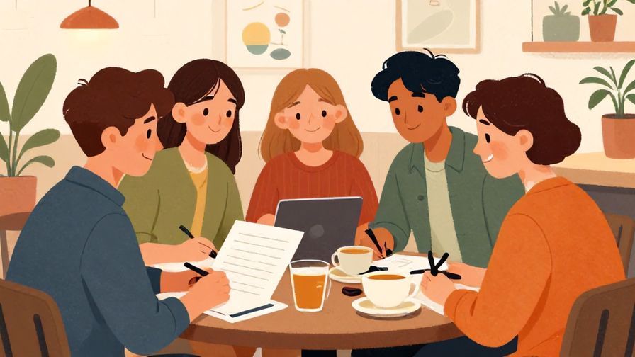 Illustration%20of%20a group%20of%20friends%20smiling%20and%20making%20plans%20at%20a%20cafe%2C%20detailed%20background%2C%20vibrant%20colors%2C%20illustrated%20style