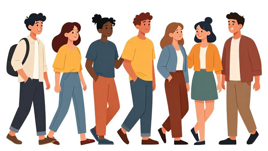 Illustration%20of%20a group%20of%20friends%20walking%20together%20and%20chatting%2C%20friendly%20expressions%2C%20illustrated%20style