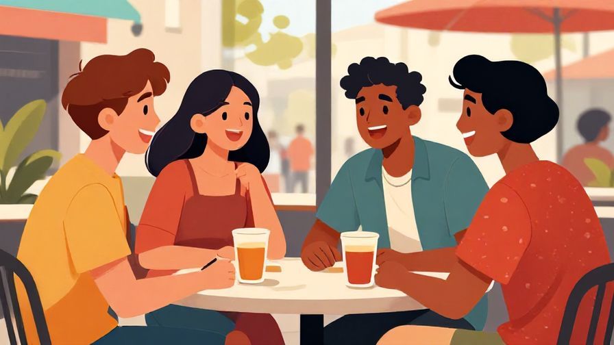 Illustration%20of%20a group%20of%20young%20friends%20laughing%20and%20joking%20together%20in%20a%20street%20cafe%20setting%2C%20vibrant%20colors
