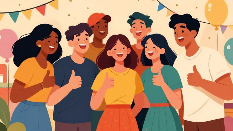 Illustration%20of%20a group%20of%20young%20people%20laughing%20and%20giving%20thumbs%20up%20at%20a%20party%2C%20colorful%20and%20vibrant%20illustrated%20style