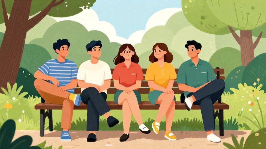 Illustration%20of%20a group%20of%20young%20people%20relaxing%20together%20at%20a%20park%20bench%20with%20carefree%20attitudes%2C%20vibrant%20colors%2C%20illustrated%20style