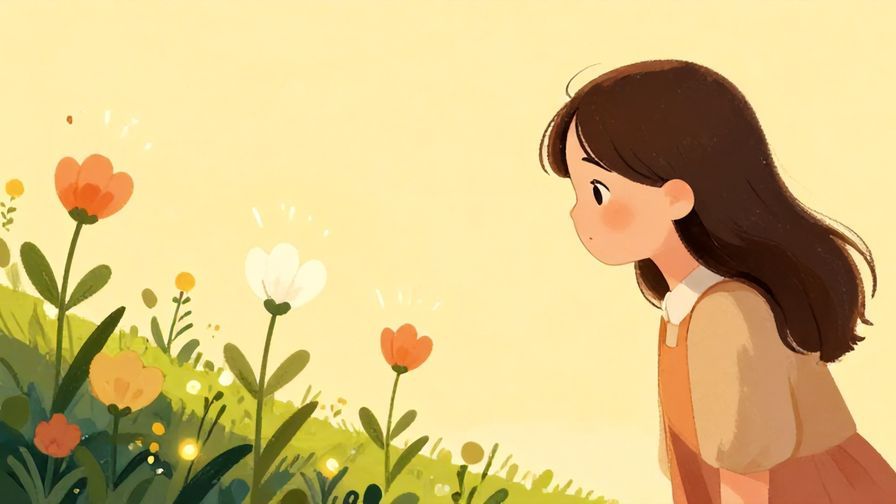 Illustration%20of%20a growing flower blooming slowly over time, with a calm character watching patiently, warm and hopeful atmosphere, illustrated style