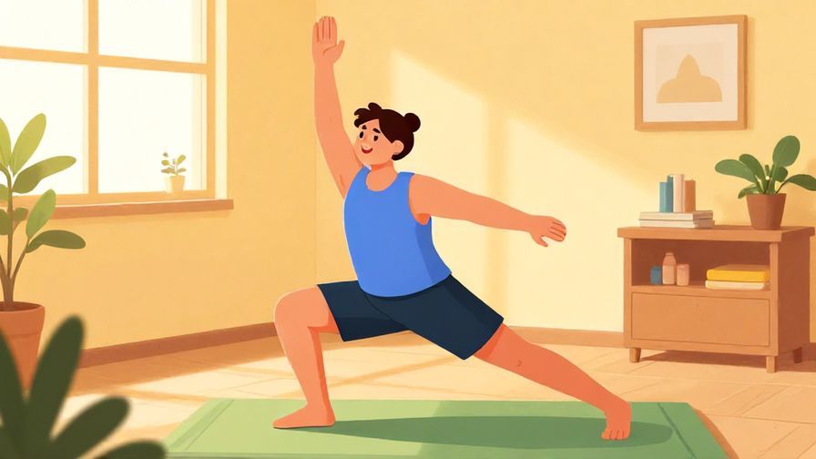 Illustration%20of%20a happy person stretching%20after%20exercise%2C%20sunlit%20room%2C%20vibrant%20colors%2C%20illustrated%20style