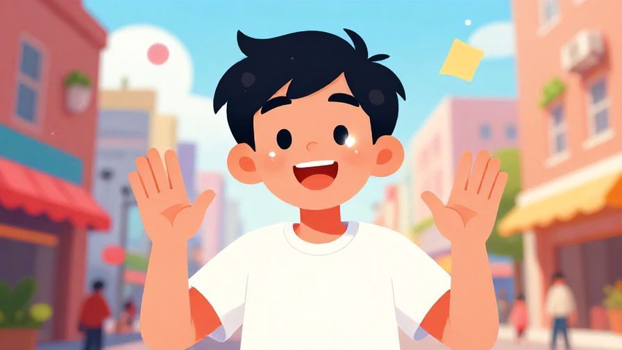 Illustration%20of%20a hip, young person giving a big smile with sparkling eyes%2C%20bright%20urban%20background%20full%20of%20energy.