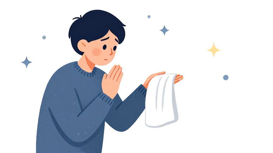 Illustration%20of%20a humble person apologizing while requesting a towel, soft dots and stars background, illustrated style