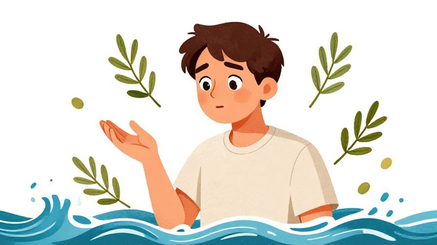 Illustration%20of%20a humble person gesturing gently with a thoughtful expression, surrounded by floating olive branches and gentle waves, illustrated style