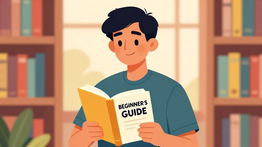 Illustration%20of%20a humble person holding a beginner’s guidebook, smiling politely%2C%20soft%20library%20background%2C%20vibrant%20colors%2C%20illustrated%20style