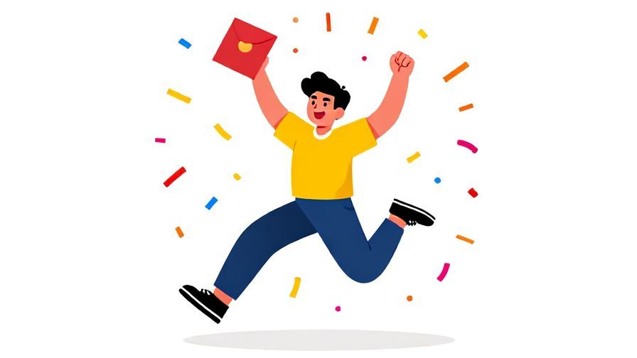 Illustration%20of%20a joyful person jumping with excitement holding a favorite item, surrounded by colorful confetti, vibrant colors, illustrated style