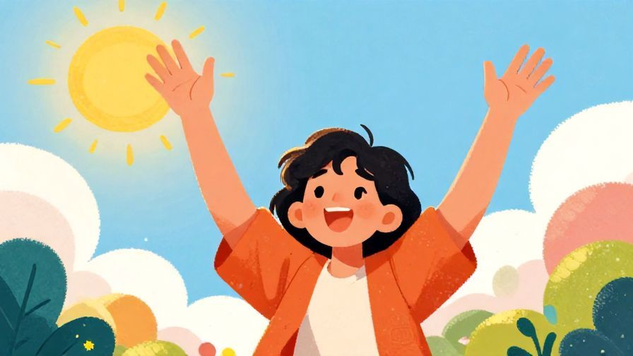 Illustration%20of%20a joyful person throwing their hands up with excitement under a bright sun, feeling destiny, vibrant colors, illustrated style