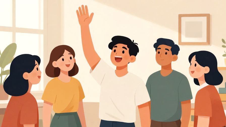 Illustration%20of%20a joyful winner raising their hand%20while others look on smiling%2C%20bright%20indoor%20room%2C%20illustrated%20style