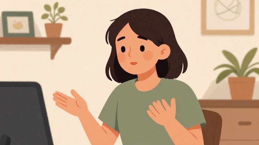 Illustration%20of%20a kind person listening attentively with an open posture, cozy indoor background, illustrated style