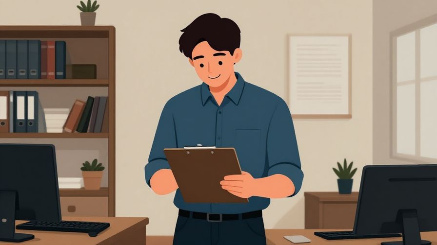 Illustration%20of%20a kindly smiling%20person%20holding%20a%20clipboard%20and%20bowing%20slightly%20in%20a%20calm%20office%20environment.