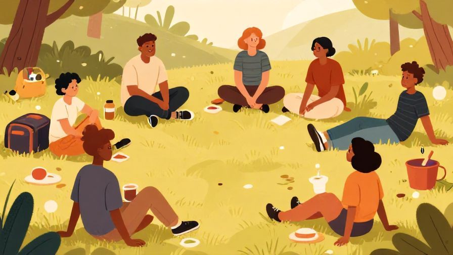 Illustration%20of%20a laid-back group relaxing before starting a casual activity, friendly and warm vibe