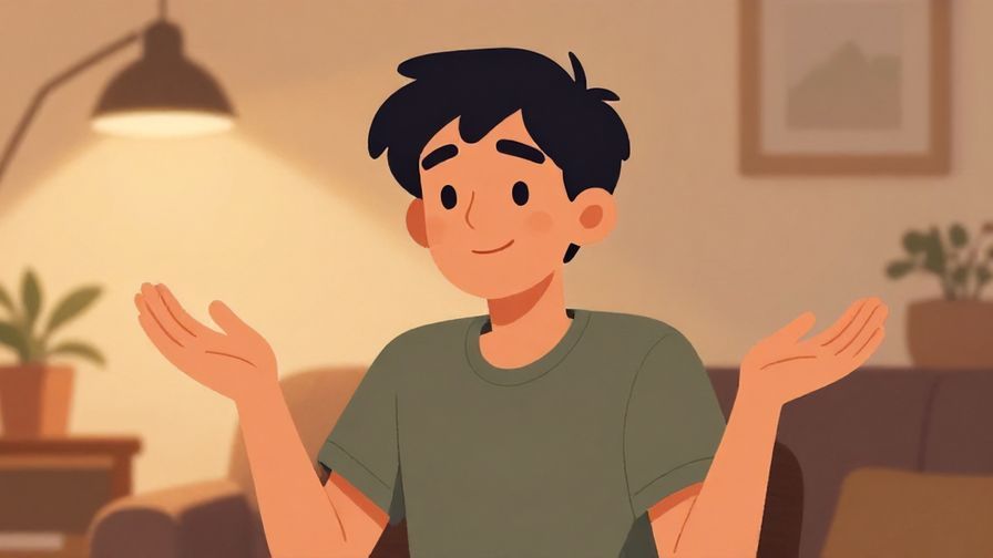 Illustration%20of%20a laid-back person shrugging with a knowing smile, cozy room with warm lighting