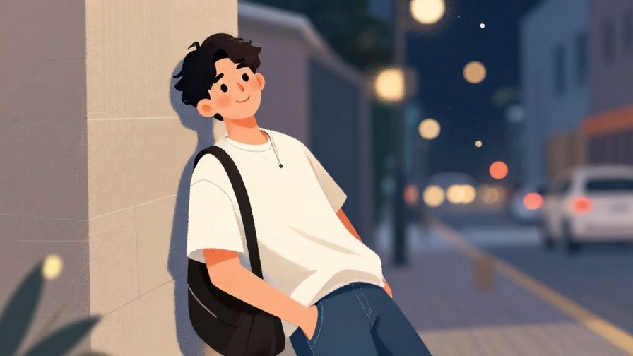 Illustration%20of%20a laid-back young person leaning against a wall, casual streetwear, playful smile, urban night background, illustrated style