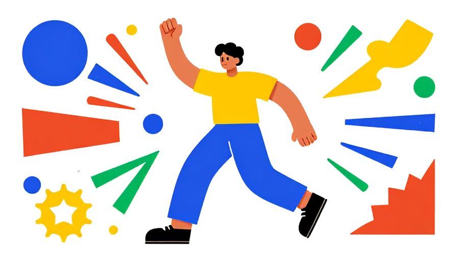 Illustration%20of%20a lively person with energetic posture and bright colors, surrounded by dynamic shapes and patterns, illustrated style