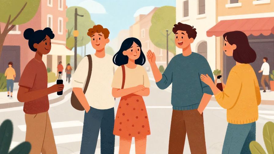 Illustration%20of%20a lively street scene with friends laughing, one person frowning being playfully nudged