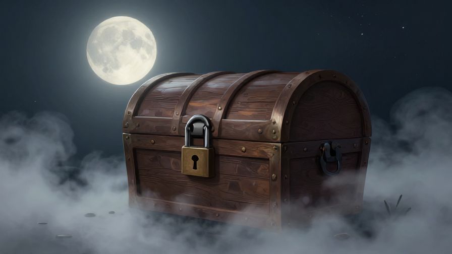 Illustration%20of%20a locked treasure chest under moonlight, surrounded by mist, evoking a sense of hidden truth and mystery