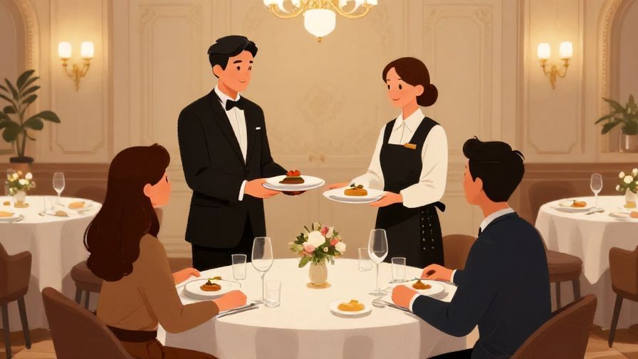 Illustration%20of%20a luxury restaurant setting with staff presenting an elegant surprise dish to smiling customers, warm lighting and classy decor, illustrated style