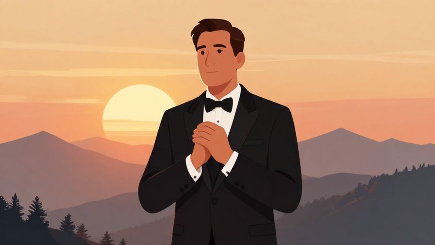 Illustration%20of%20a majestic sunrise over mountains, a dignified character standing with hands clasped, formal and respectful mood