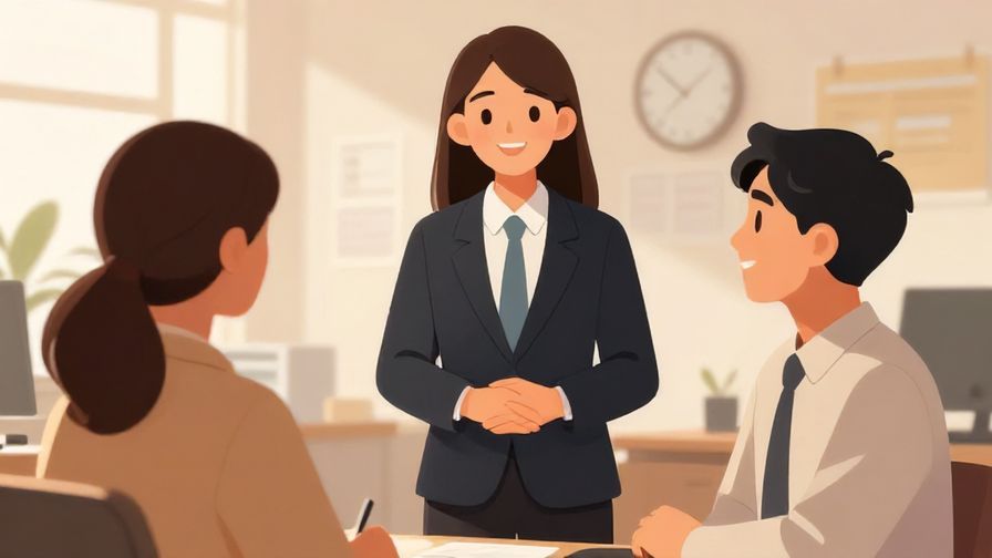 Illustration%20of%20a manager praising an employee with a smile, office background, warm tones, professional setting