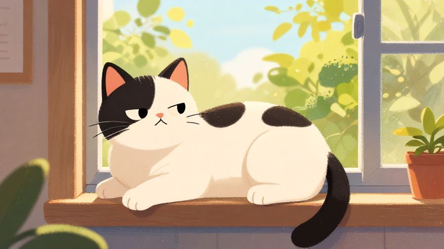 Illustration%20of%20a mischievous cat lounging comfortably on a sunny windowsill, relaxed and confident, detailed cozy room background, vibrant colors, illustrated style