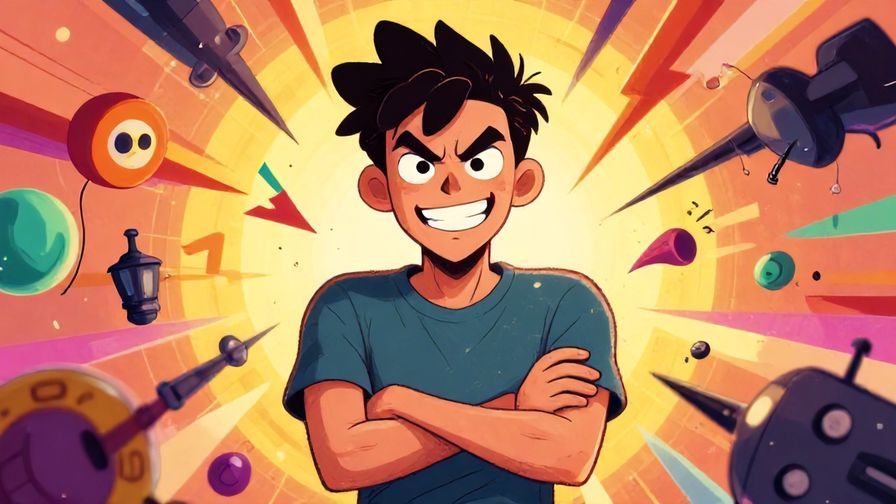 Illustration%20of%20a mischievous character smirking with arms crossed, background of playful chaos, symbolizing gloating after revenge, detailed background, vibrant colors, illustrated style