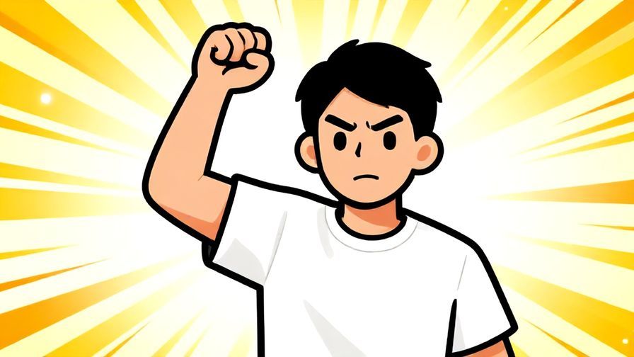 Illustration%20of%20a motivated person raising a fist with a determined expression, bright dynamic background, illustrated style