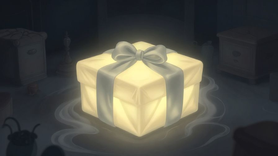 Illustration%20of%20a mysterious glowing box wrapped in silk cloth, surrounded by soft swirling mist in a dimly lit room