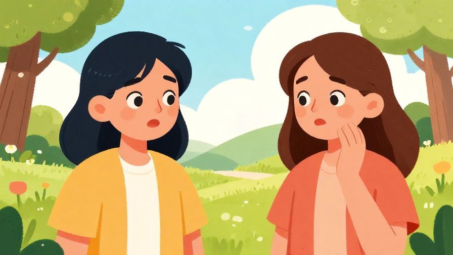 Illustration%20of%20a pair of close friends, one looking surprised and the other asking casually what’s wrong, bright outdoor scene, vibrant colors